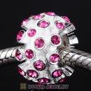 Sterling Silver Loose Pave Beads with Rose Austrian Crystal