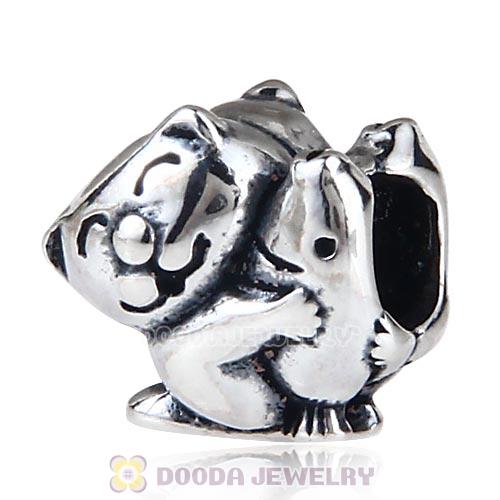 Antique Sterling Silver Cat Hugging Fish Charm Beads European Style