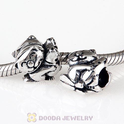 Antique Sterling Silver Cat Hugging Fish Charm Beads European Style