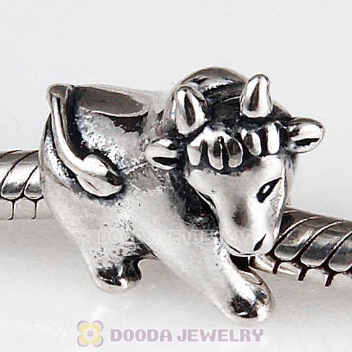Antique Sterling Silver Cute Cow Charm Beads European Style