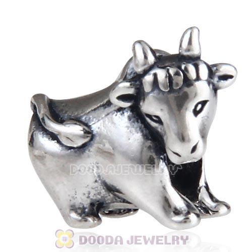 Antique Sterling Silver Cute Cow Charm Beads European Style