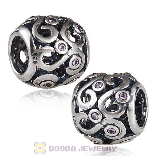 Antique Sterling Silver Ocean Wave Charm Beads with CZ Stones