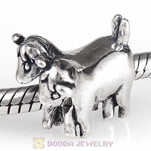Antique Sterling Silver Cow Charm Beads European Style