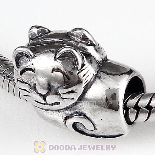 Antique Sterling Silver Cute Cat Charm Beads European Style
