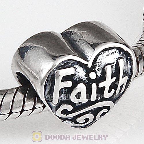 Antique Sterling Silver Faith Heart Love Beads European Style