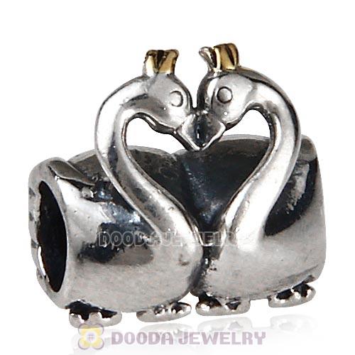 Antique Sterling Silver Swan Embrace Charm Beads European Style