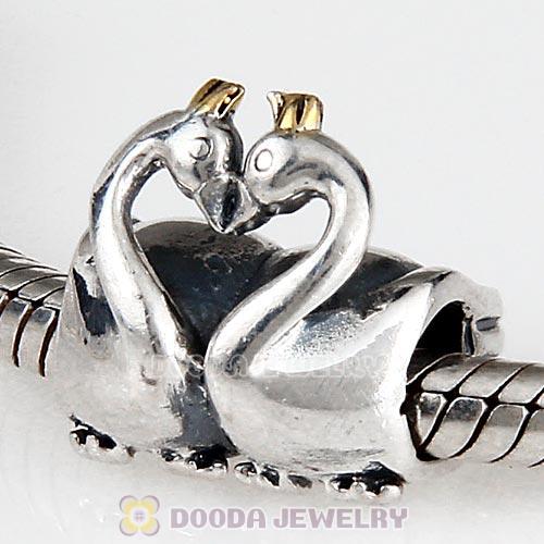 Antique Sterling Silver Swan Embrace Charm Beads European Style