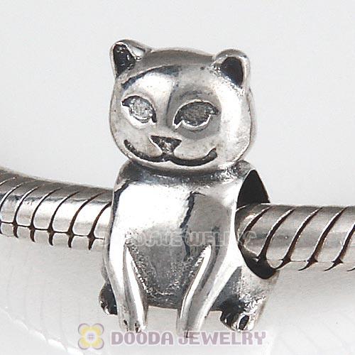 Antique Sterling Silver Cat Charm Beads European Style