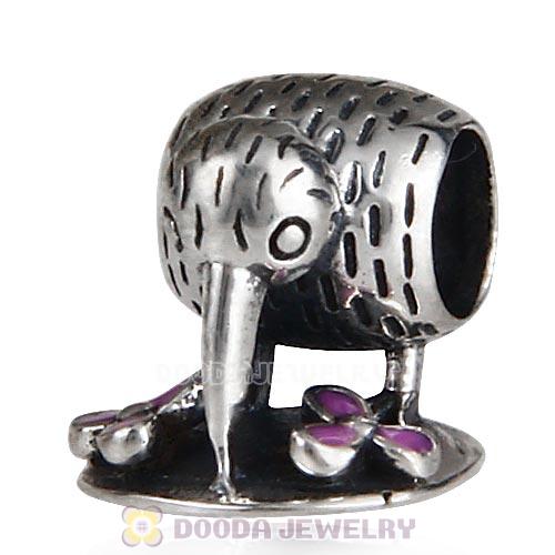European Sterling Silver Kiwi Bird with Pink Enamel Charm Wholesale