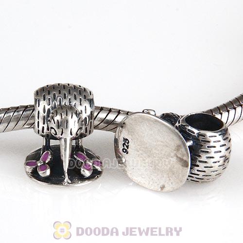 European Sterling Silver Kiwi Bird with Pink Enamel Charm Wholesale