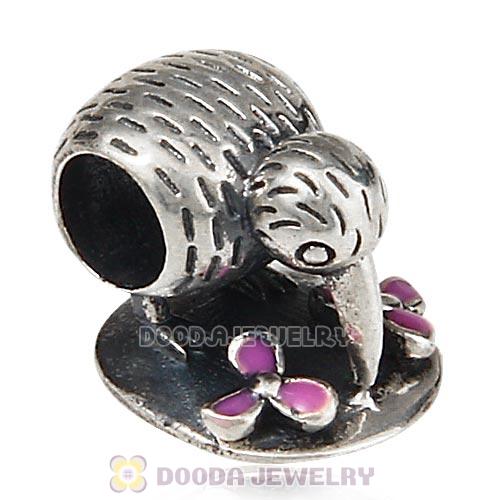European Sterling Silver Kiwi Bird with Pink Enamel Charm Wholesale