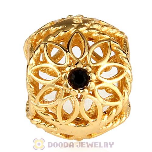 Sterling Silver Gold Plated Delicate Beauty Beads with Black Austrian Crystal