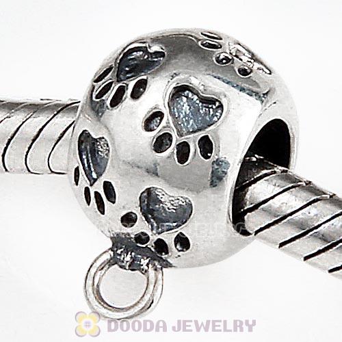 Antique Sterling Silver Heart Footprint Paw Beads European Style