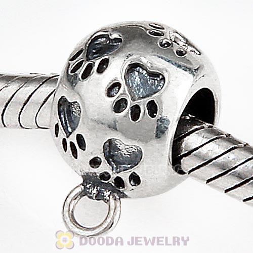 Antique Sterling Silver Heart Footprint Paw Beads European Style