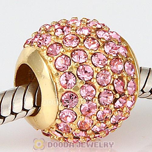 Gold Plated Sterling Pave Lights with Light Rose Austrian Crystal Charm