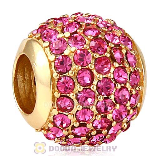 Gold Plated Sterling Pave Lights with Rose Austrian Crystal Charm