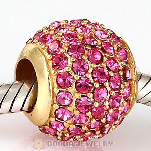 Gold Plated Sterling Pave Lights with Rose Austrian Crystal Charm