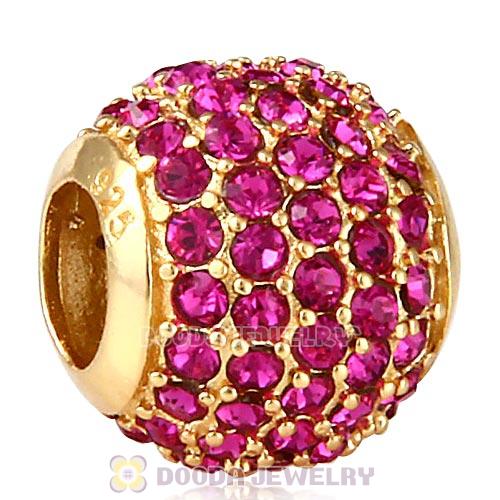 Gold Plated Sterling Pave Lights with Fuchsia Austrian Crystal Charm