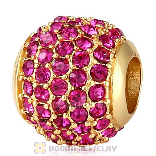 Gold Plated Sterling Pave Lights with Fuchsia Austrian Crystal Charm