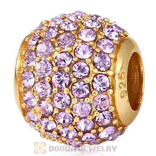 Gold Plated Sterling Pave Lights with Violet Austrian Crystal Charm