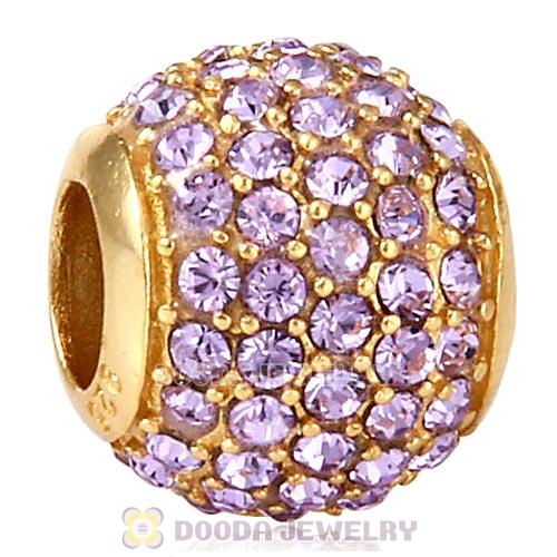 Gold Plated Sterling Pave Lights with Violet Austrian Crystal Charm