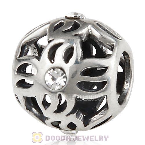 European Sterling Silver Pinwheel Charm Beads with Clear Austrian Crystal