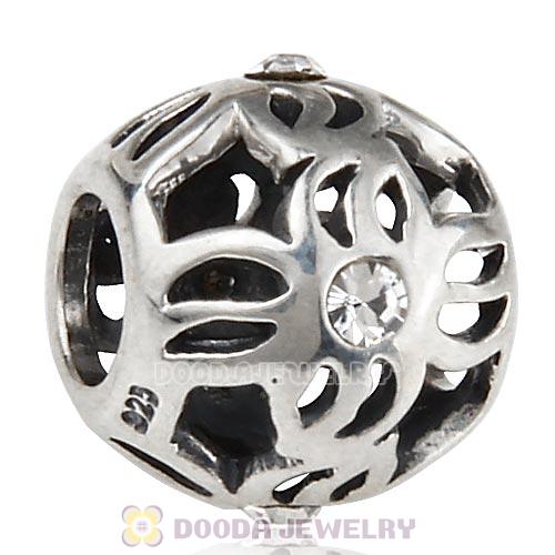 European Sterling Silver Pinwheel Charm Beads with Clear Austrian Crystal