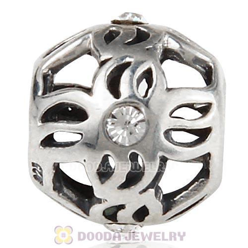 European Sterling Silver Pinwheel Charm Beads with Clear Austrian Crystal