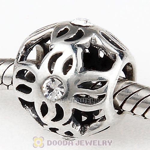 European Sterling Silver Pinwheel Charm Beads with Clear Austrian Crystal