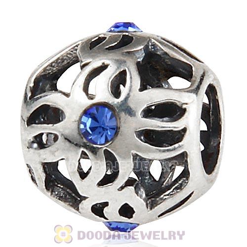 European Sterling Silver Pinwheel Charm Beads with Sapphire Austrian Crystal