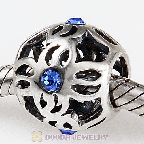 European Sterling Silver Pinwheel Charm Beads with Sapphire Austrian Crystal