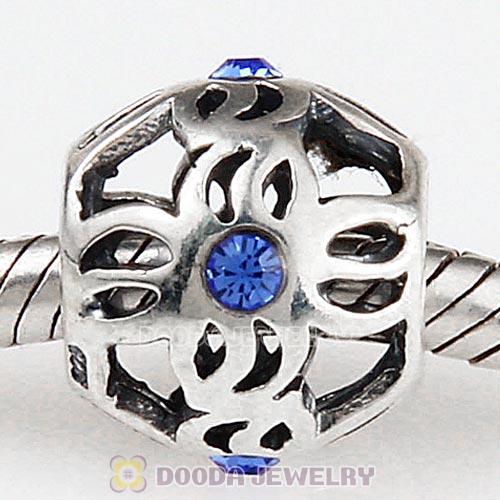 European Sterling Silver Pinwheel Charm Beads with Sapphire Austrian Crystal