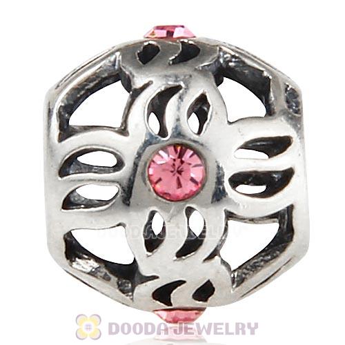 Sterling Silver Pinwheel Charm Beads with Light Rose Austrian Crystal European Style