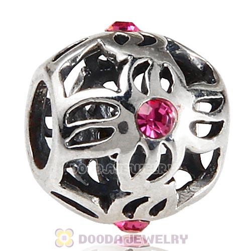 Sterling Silver Pinwheel Charm Beads with Rose Austrian Crystal European Style