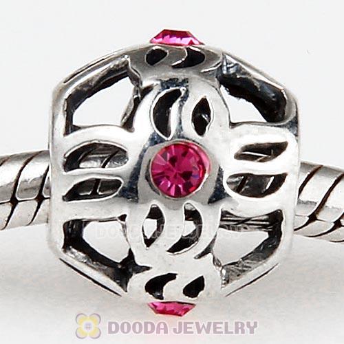 Sterling Silver Pinwheel Charm Beads with Rose Austrian Crystal European Style