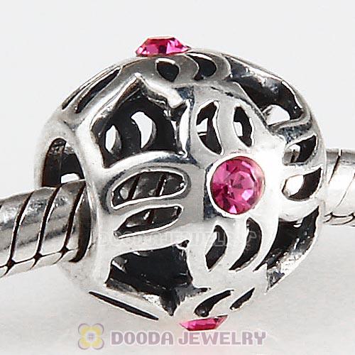 Sterling Silver Pinwheel Charm Beads with Rose Austrian Crystal European Style