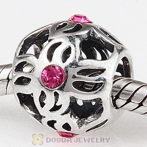 Sterling Silver Pinwheel Charm Beads with Rose Austrian Crystal European Style