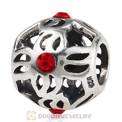 Sterling Silver Pinwheel Charm Beads with Light Siam Austrian Crystal European Style