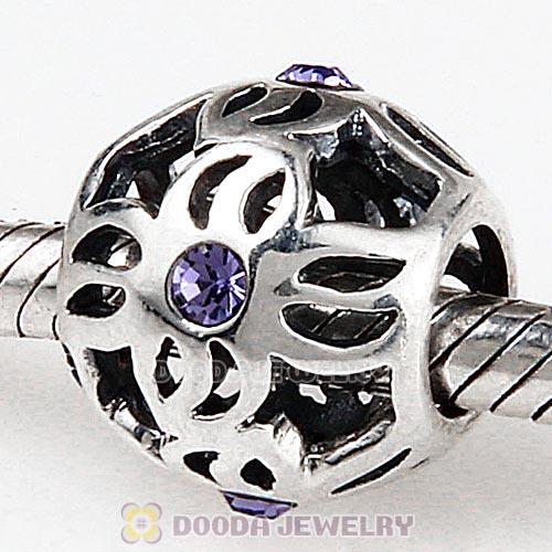 Sterling Silver Pinwheel Charm Beads with Tanzanite Austrian Crystal European Style