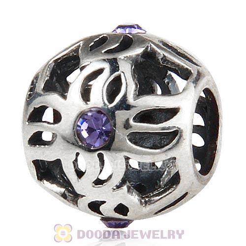 Sterling Silver Pinwheel Charm Beads with Tanzanite Austrian Crystal European Style