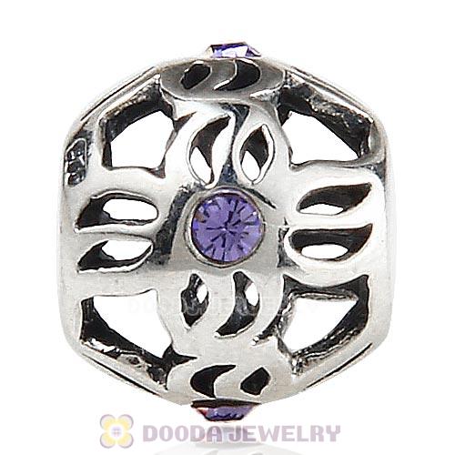 Sterling Silver Pinwheel Charm Beads with Tanzanite Austrian Crystal European Style