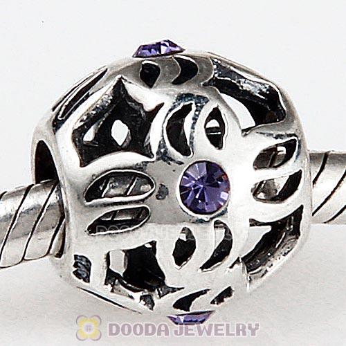 Sterling Silver Pinwheel Charm Beads with Tanzanite Austrian Crystal European Style