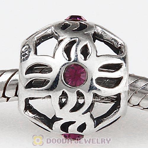 Sterling Silver Pinwheel Charm Beads with Amethyst Austrian Crystal European Style