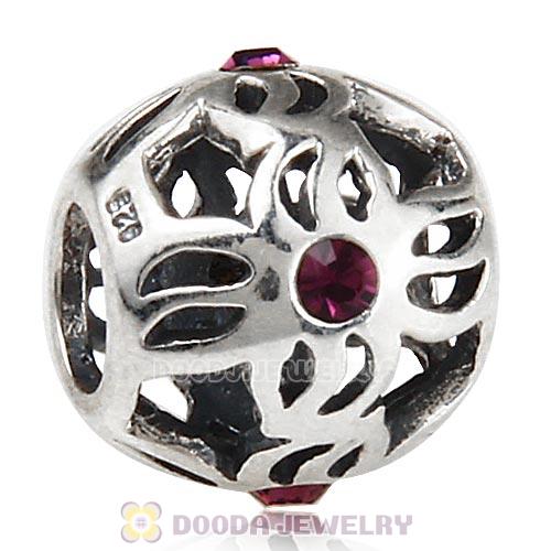 Sterling Silver Pinwheel Charm Beads with Amethyst Austrian Crystal European Style