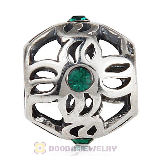 Sterling Silver Pinwheel Charm Beads with Emerald Austrian Crystal European Style