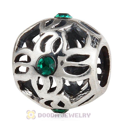 Sterling Silver Pinwheel Charm Beads with Emerald Austrian Crystal European Style