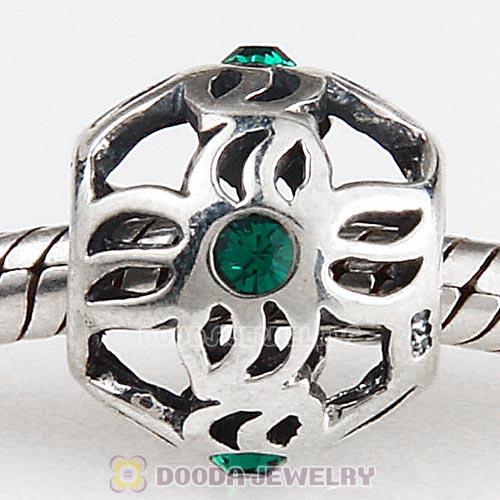 Sterling Silver Pinwheel Charm Beads with Emerald Austrian Crystal European Style
