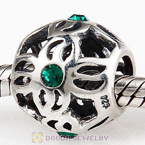 Sterling Silver Pinwheel Charm Beads with Emerald Austrian Crystal European Style