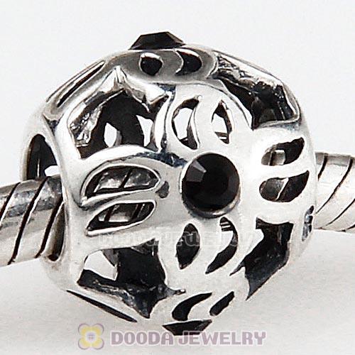Sterling Silver Pinwheel Charm Beads with Jet Austrian Crystal European Style