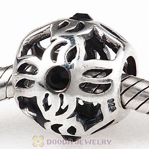 Sterling Silver Pinwheel Charm Beads with Jet Austrian Crystal European Style